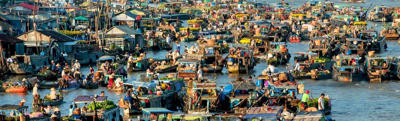 Die schwimmenden Märkte sind immer eine wichtige Touristenattraktion von Mekong-Delta