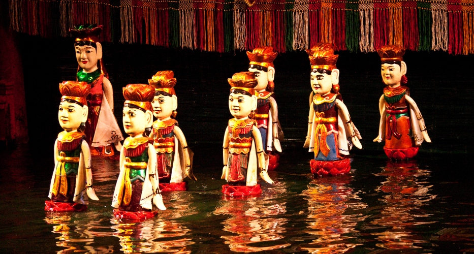 Wasserpuppenshow in dem berühmten Theater Thang Long, Hanoi