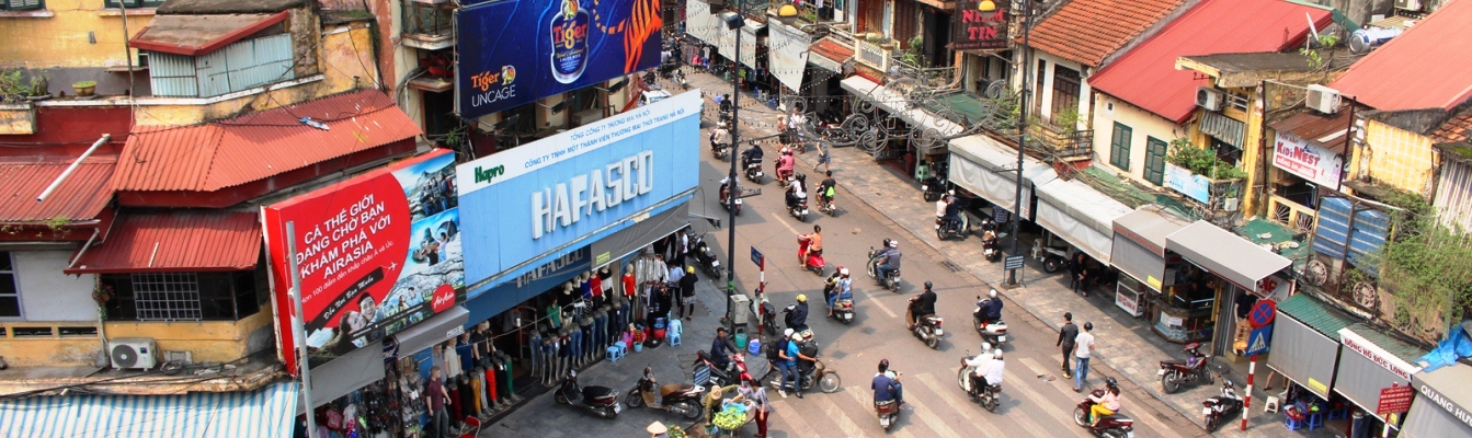 Eine Ecke des Altstadtviertels Hanois von oben