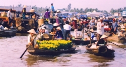 Eine Ecke des schwimmenden Marktes Cai  Rang von Can Tho